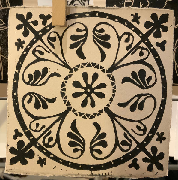 Floral Cathedral Floor Tile Print - Black & White